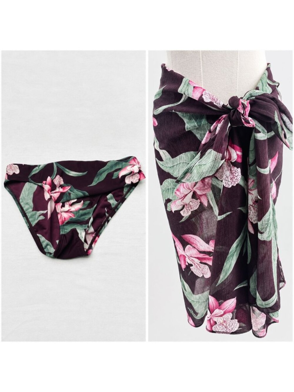 Tommy Bahama Orchid Sarong and Swim Bottom Womens Sz. 12 Maroon Burgundy